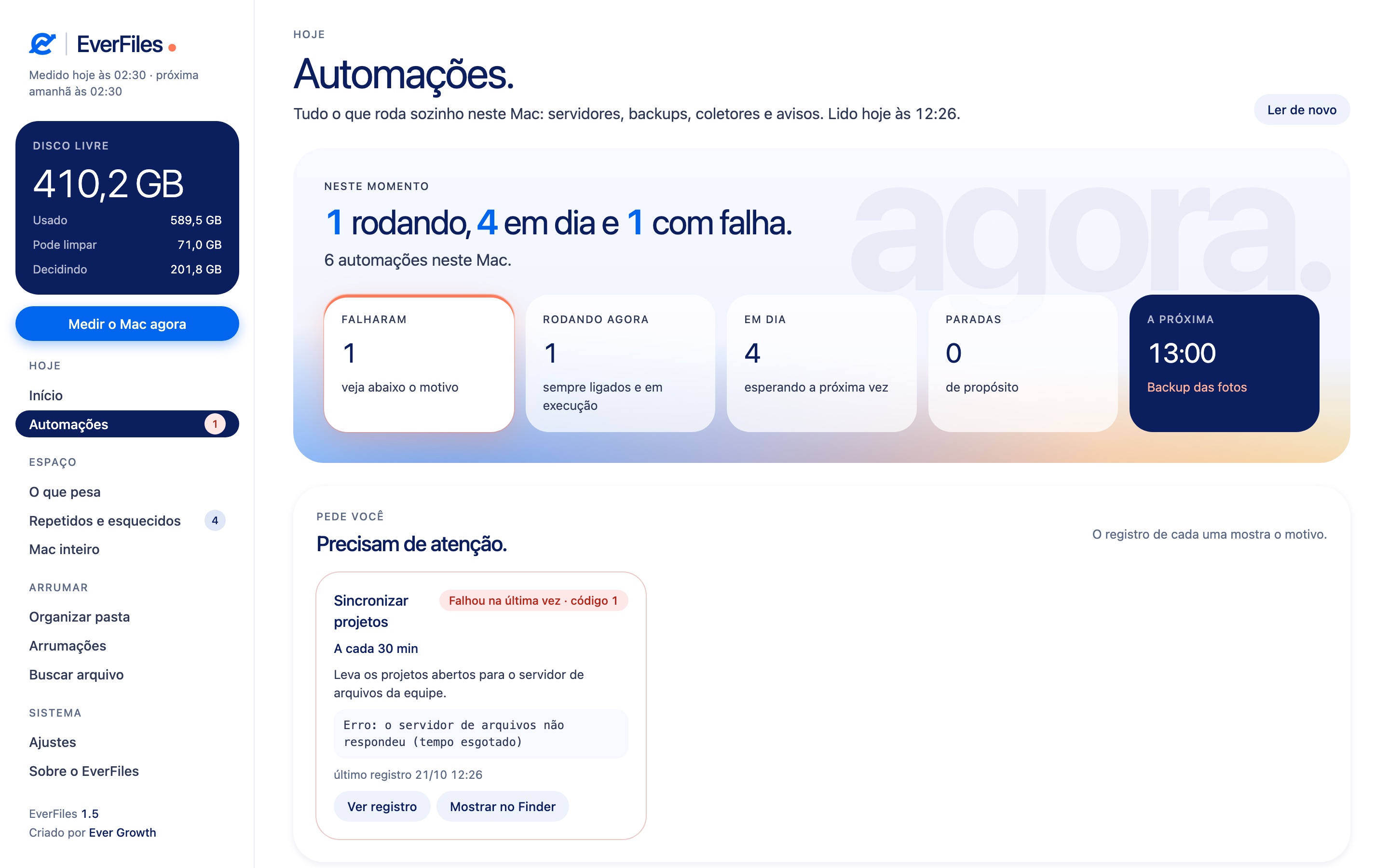 Tela de automações